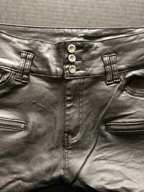 Womens Black Faux Leather Cotton Stretch High Waist Zipper Pockets Jeans 4XL